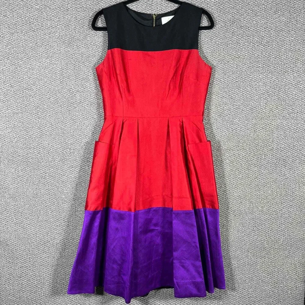 Kate Spade Zahara Dress‎ Womens 8 Purple Black Red Colorblock Silk Sleeveless